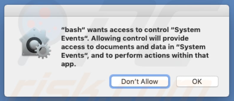 pop-up falso de Bash wants to control System Events