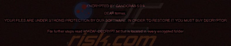 Screenshot de uma nota de resgate de GandCrab 5.0.9
