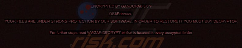 Screenshot de uma nota de resgate de GandCrab 5.0.9
