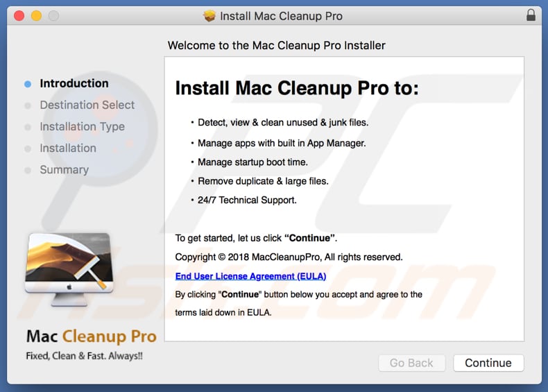 Instalador da app Mac Cleanup Pro