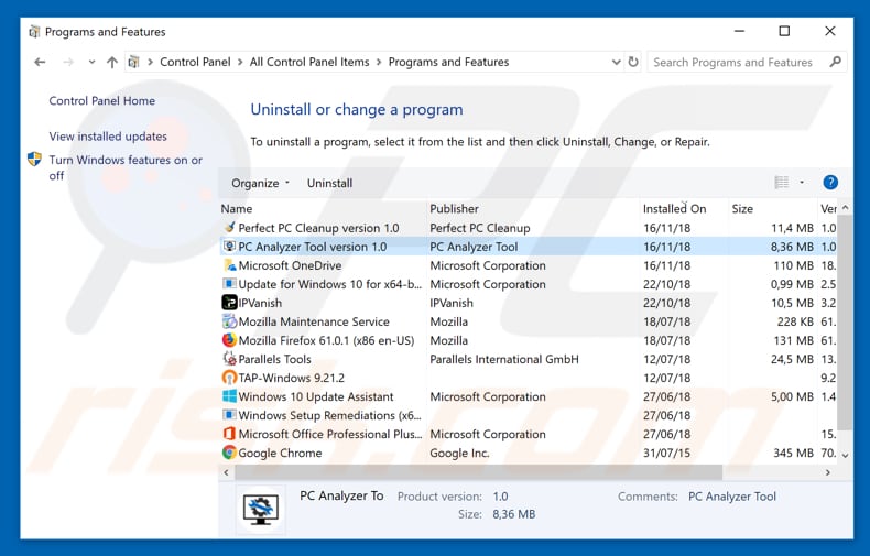 Remoção do adware PC Analyzer Tool via Painel de Controlo