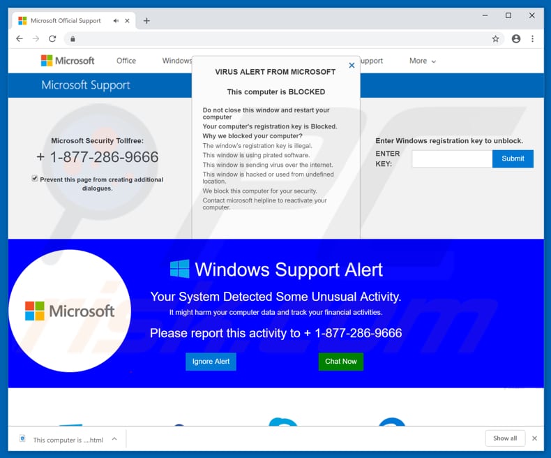 Microsoft Support POP-UP Scam usado para promover a PC AnalyzerTool