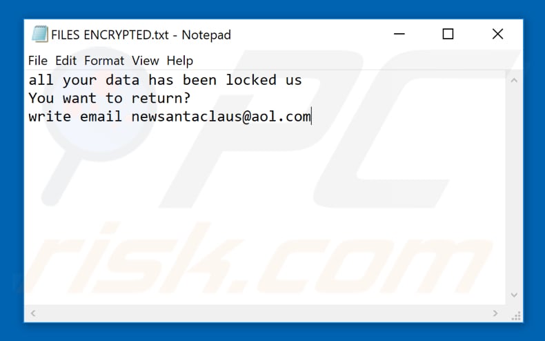 Ficheiro de texto do ransomware Santa