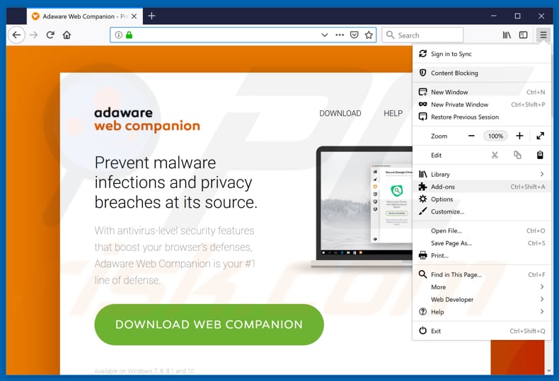 Remoção de extensões fraudulentas do Mozilla Firefox, passo 1