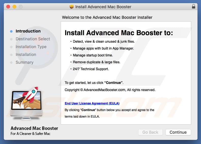 Instalador avançado do Mac Booster 