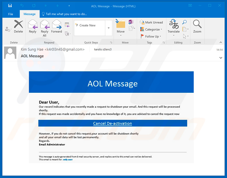 campanha de spam AOL Email Scam