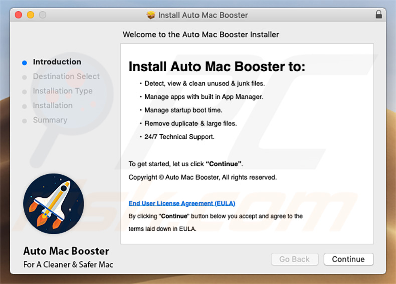 Configuração do instalador de Auto Mac Booster