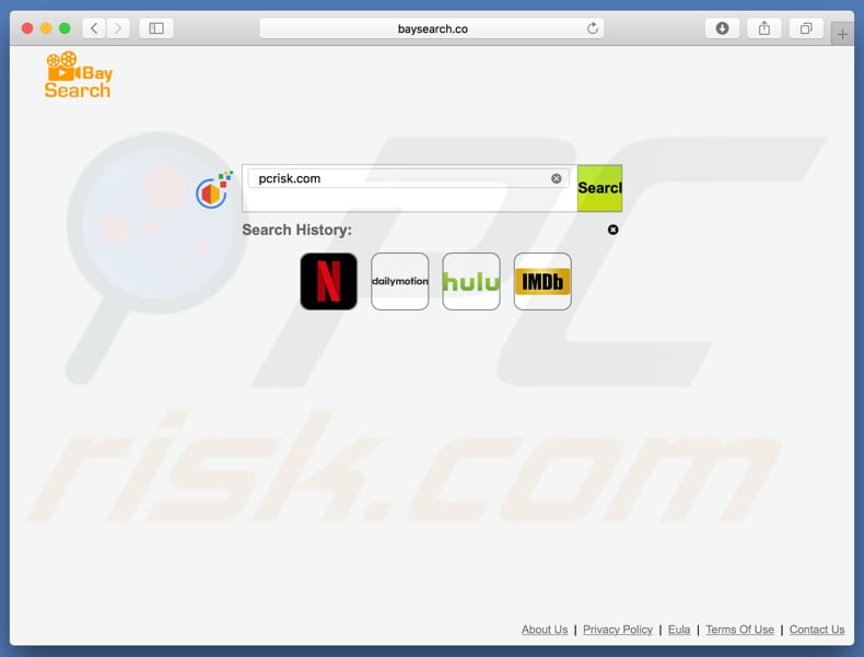 Sequestrador de navegador baysearch.co num computador Mac