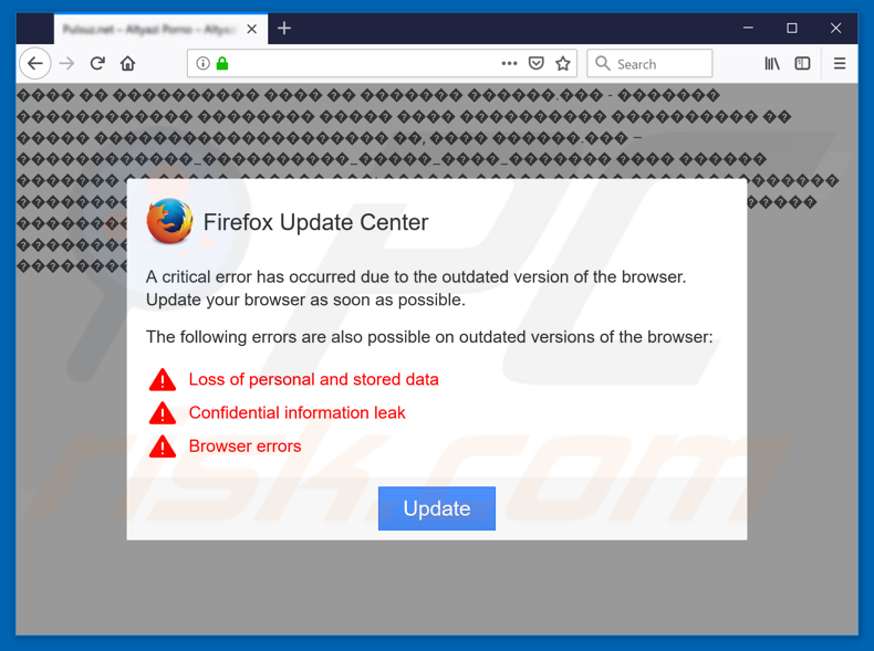 O website Chrome Update Center foi aberto usando o navegador do Mozilla Firefox