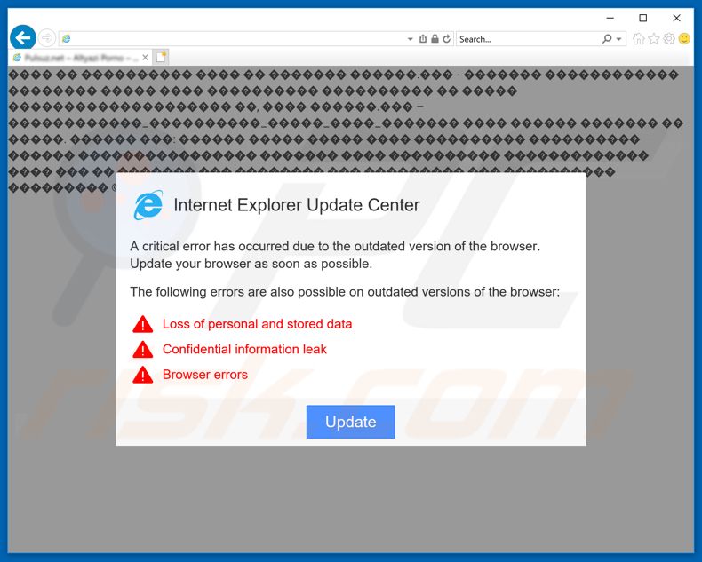 O website Chrome Update Center foi aberto usando o navegador do Internet Explorer
