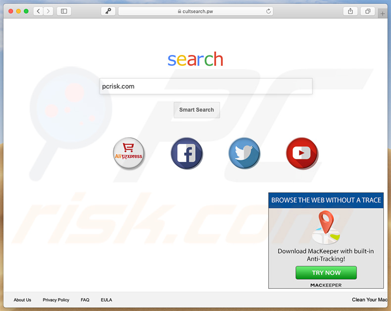 Sequestrador de navegador cultsearch.pw num computador Mac
