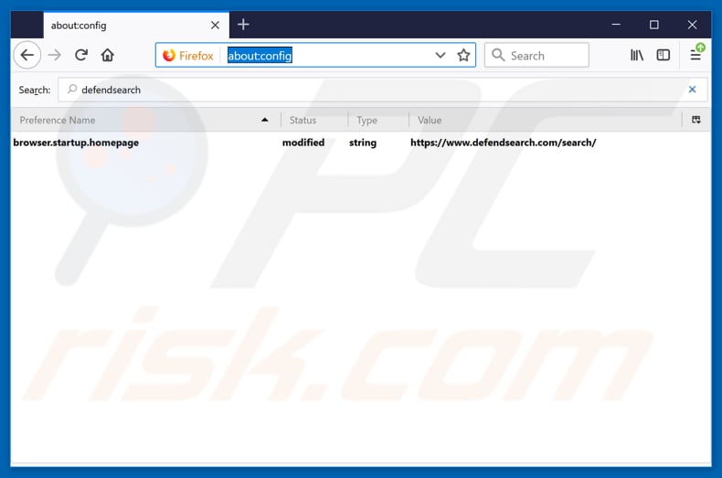 Removendo defendsearch.com da página inicial e motor de pesquisa padrão do Mozilla Firefox.