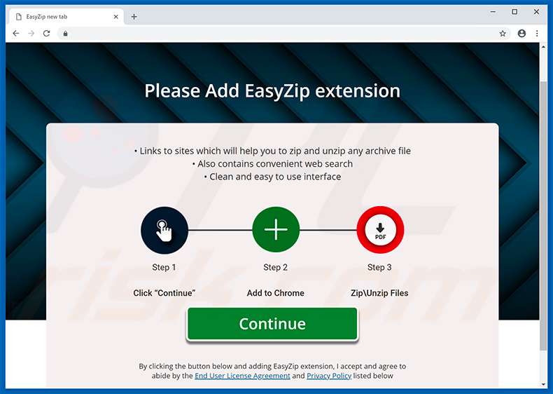 sequestrador de navegador a promover EasyZip o website (exemplo 2)