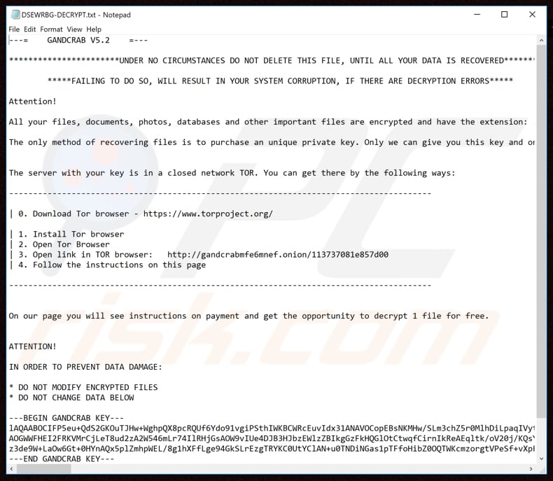 instruções de desencriptação de GandCrab 5.2