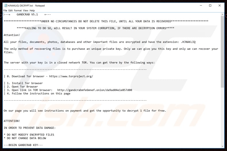 instruções de desencriptação de GandCrab 5.1