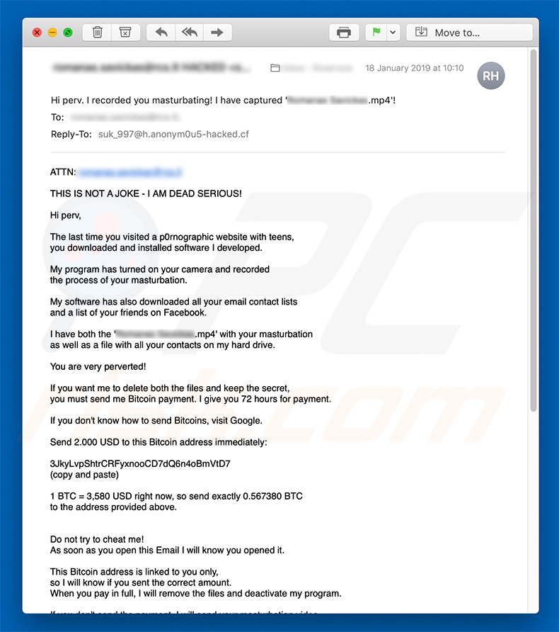 Campanha de spam por email Hello Perv (exemplo 2)