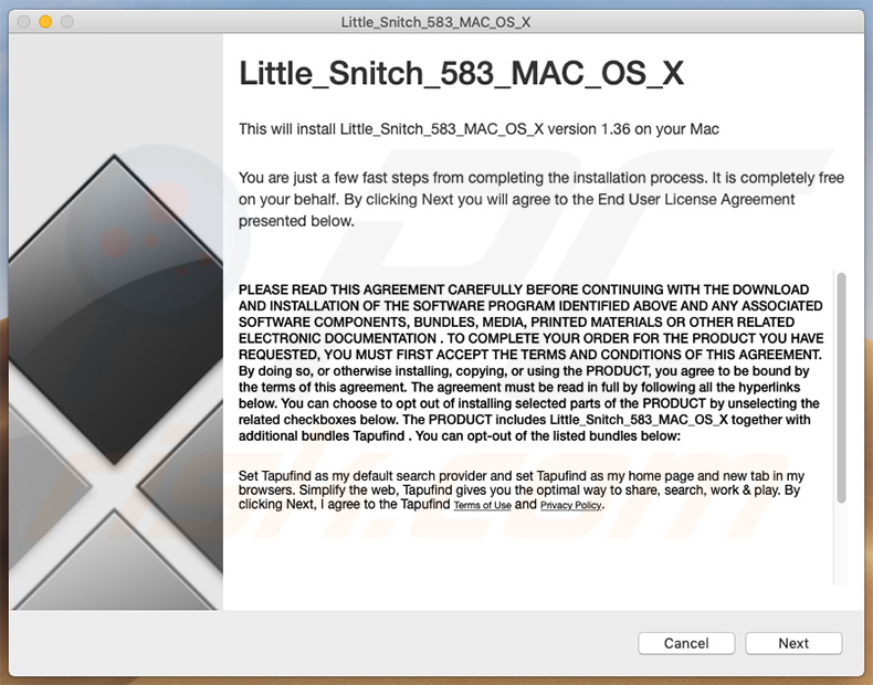 Instalador a promover Mac EXE Virus (exemplo 1)