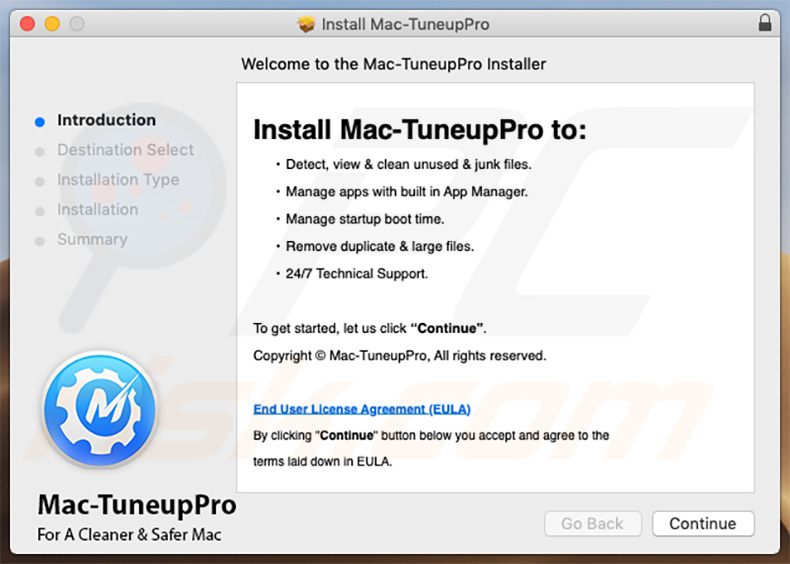 Configuração de instalação do Mac Tuneup Pro