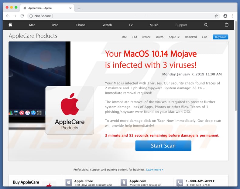 alerta de vírus falso que promove a aplicação Mac Tweak