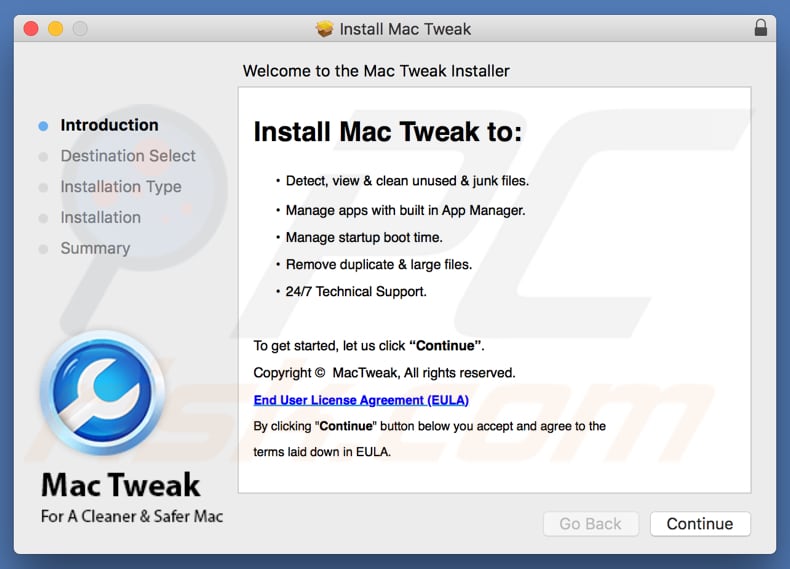 Instalador da aplicação Mac Tweak