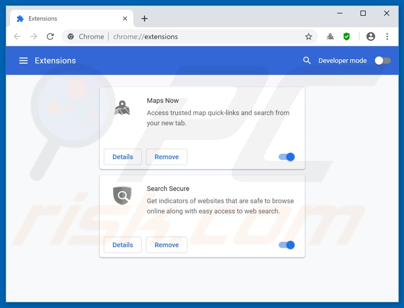 Remoção das extensões relacionadas a mapsnow.co do Google Chrome