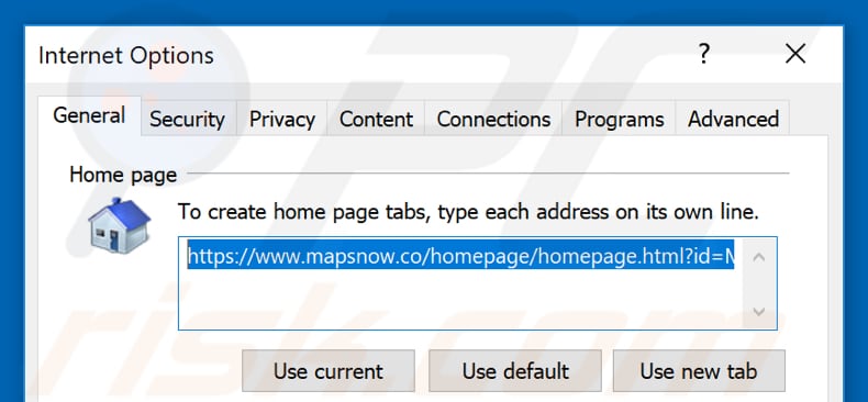 Removendo mapsnow.co da página inicial do Internet Explorer