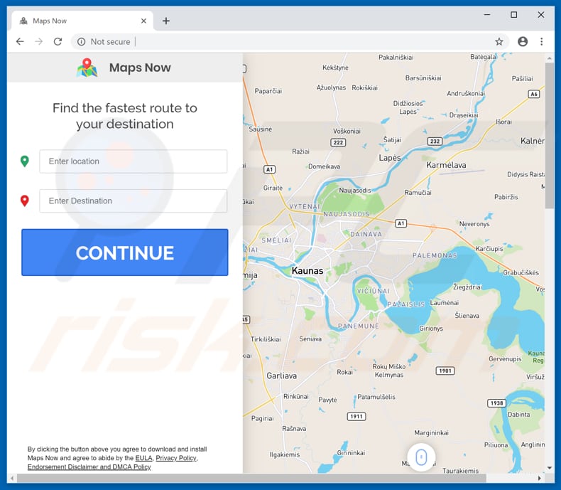 Website usado para promover o sequestrador de navegador Maps Now