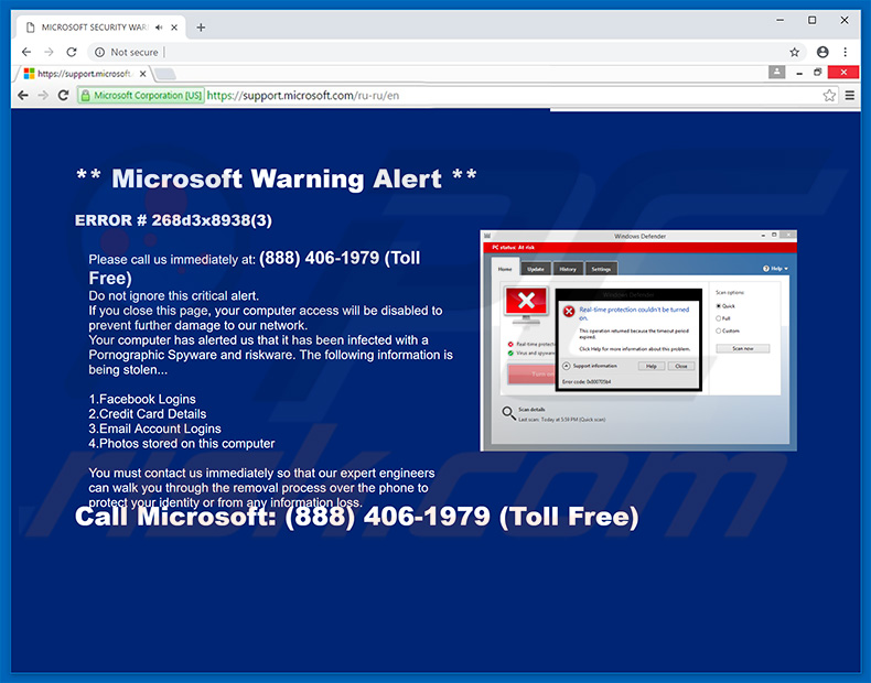 fraude Microsoft Warning Alert