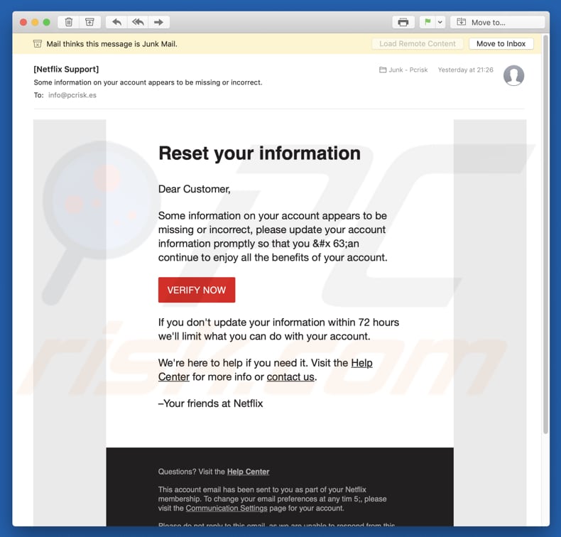 E-mail falso finge cancelamento de conta do Netflix para roubar