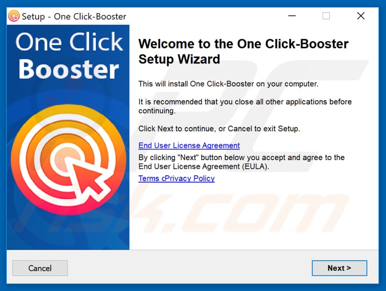 configuração da instalação One Click Booster