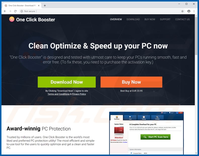 aplicação indesejada One Click Booster