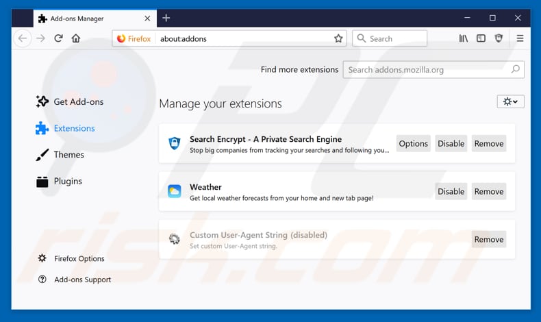 Removendo as extensões relacionadas a search.searchm3w1.com do Mozilla Firefox