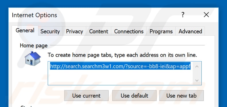 Removendo search.searchm3w1.com da página inicial do Internet Explorer