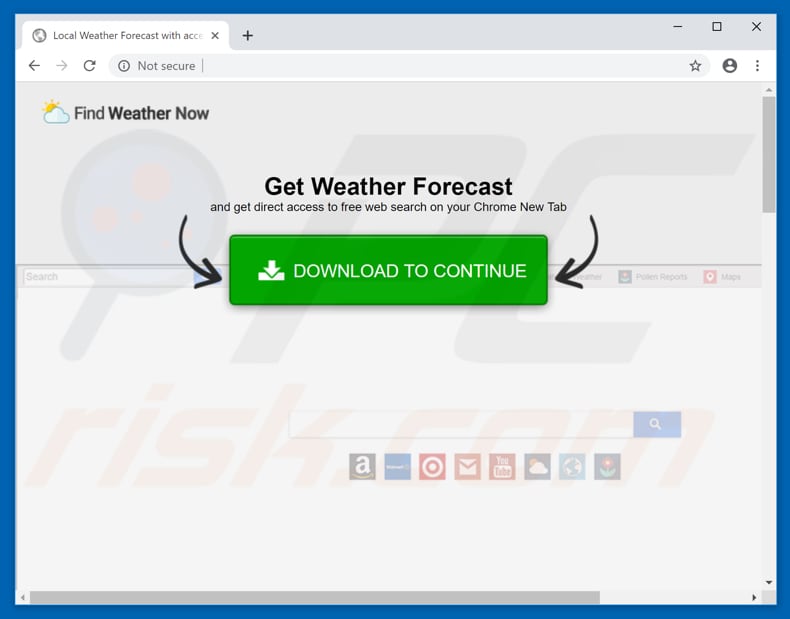 Website usado para promover o sequestrador de navegador Find Weather Now