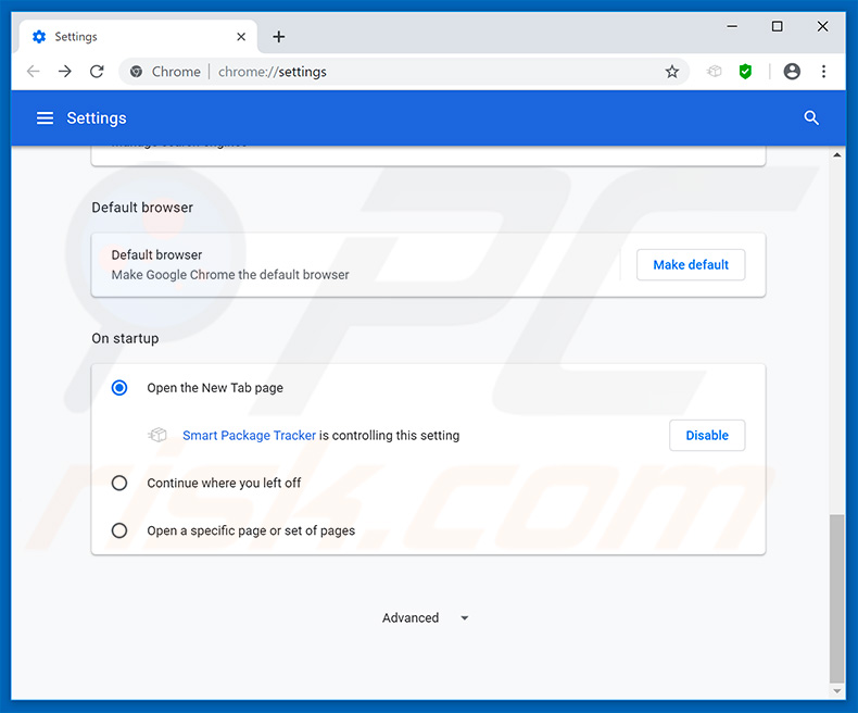 Removendo smartpackagetracker.com da página inicial do Google Chrome