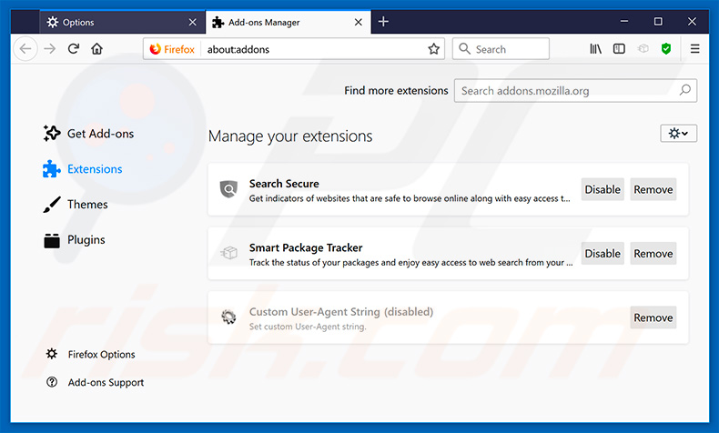 Removendo as extensões do Mozilla Firefox relacionadas a smartpackagetracker.com