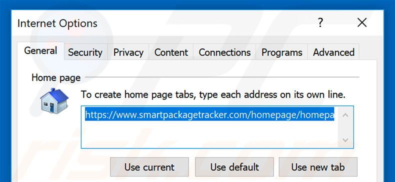 Removendo o redirecionamento smartpackagetracker.com da página inicial do Internet Explorer