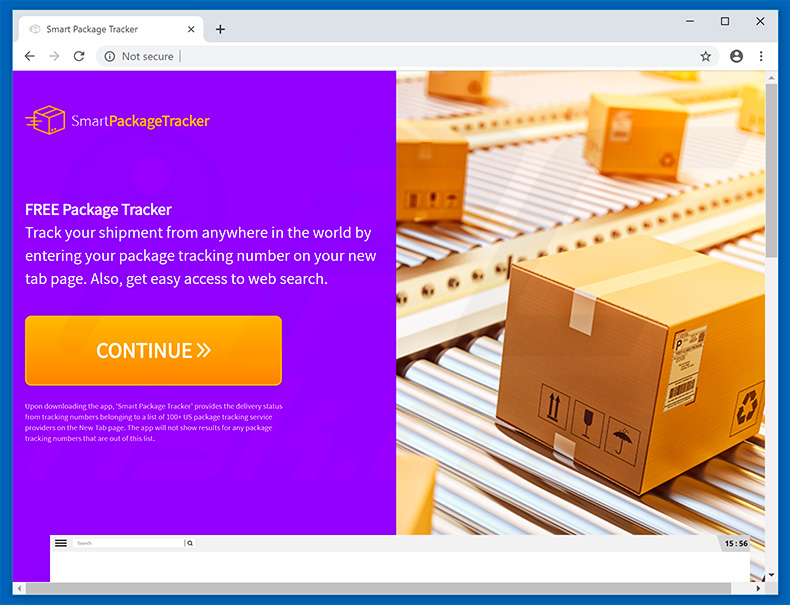 Website usado para promover o sequestrador de navegador do Smart Package Tracker