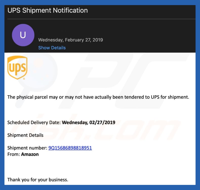 ups scam email variante 2 - disseminação de malware - trickbot trojan