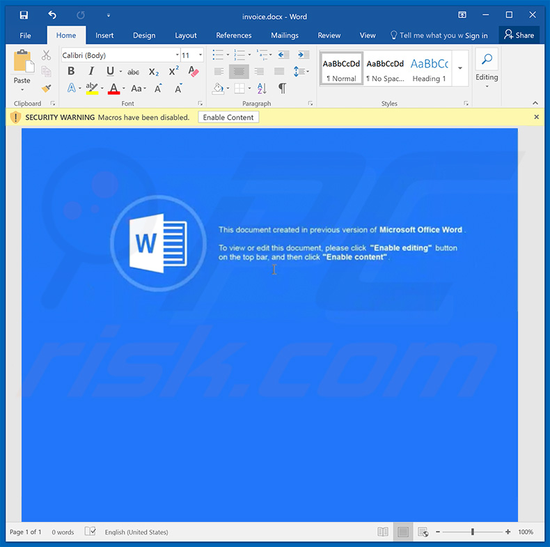 trojan Ursnif a distribuir o documento do word