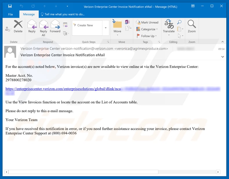 Vírus Verizon Email