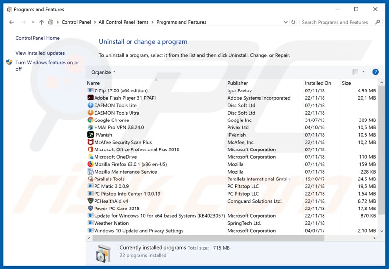 Desinstalar APIs via Painel de Controlo