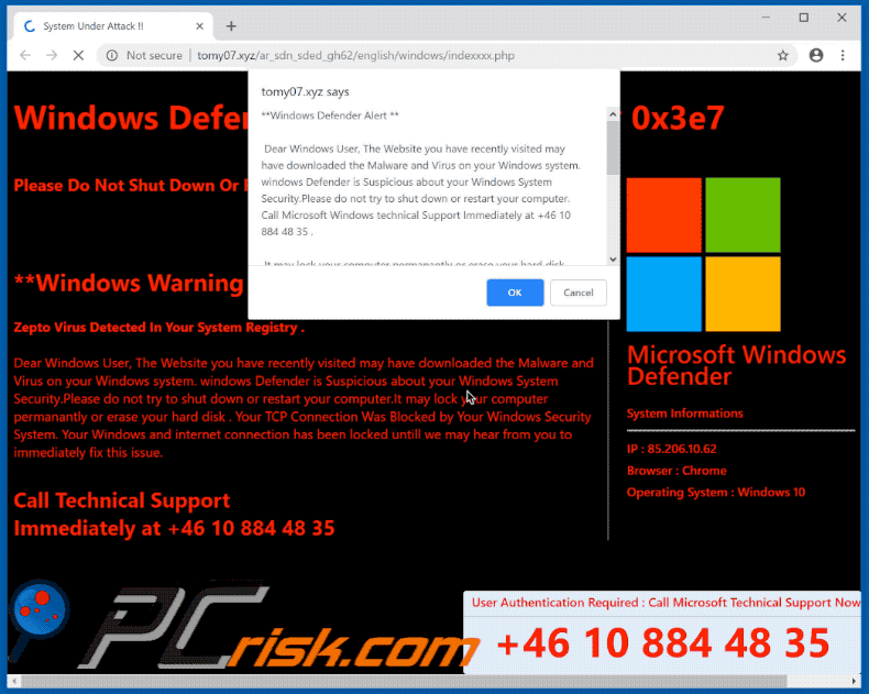 Gif da fraude do Windows Defender Alert (0x3e7)