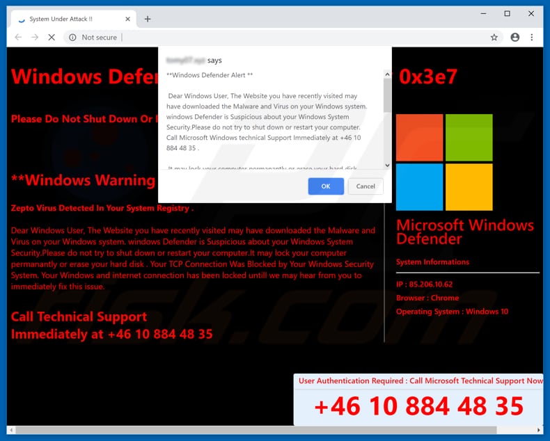 Fraude do Windows Defender Alert (0x3e7)