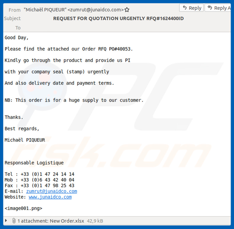 Email spam cCampanha de spam por e-mail a promover Agent Tesla RATampaign promoting Agent Tesla RAT