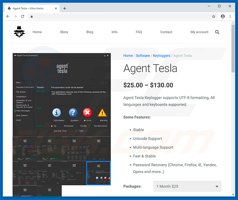 Website usado para promover Agent Tesla RAT