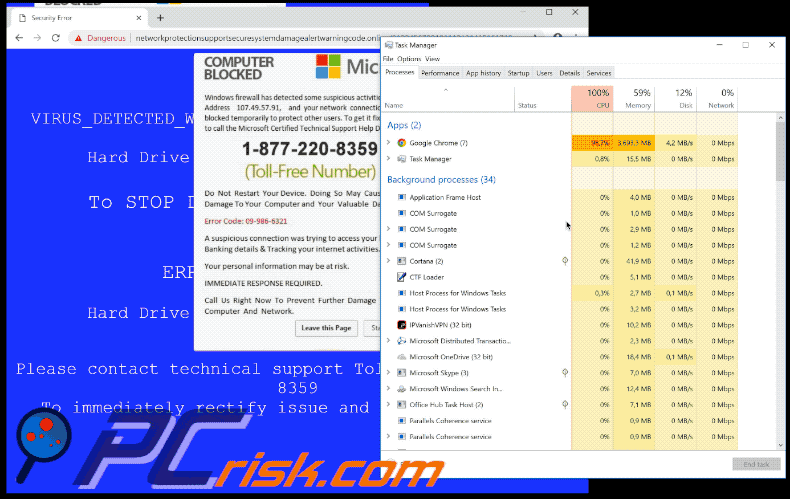 o script usa até 100 da CPU do sistema para fazer com que o navegador não responda