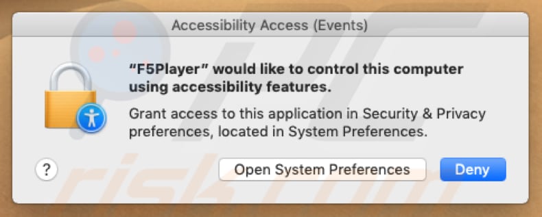 F5 Player a pedir permissão para controlar o computador usando recursos de acessibilidade