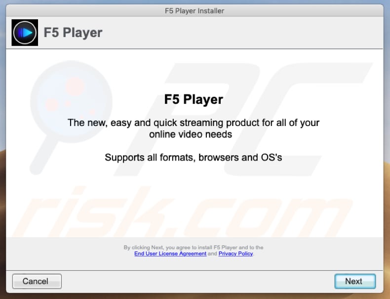 configuração do f5player a promover o adware