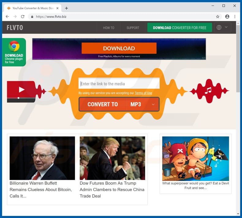 pop-up a redirecionar flvto[.]biz